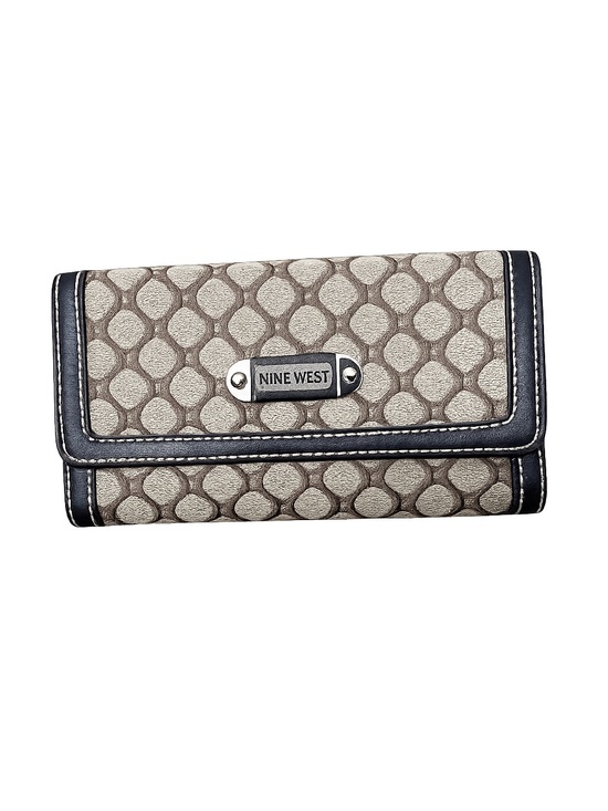 Nine West Handbags - Nine West Brown Monogram Checkbook Wallet Clutch Organizer Snap Closure Zip Coin
